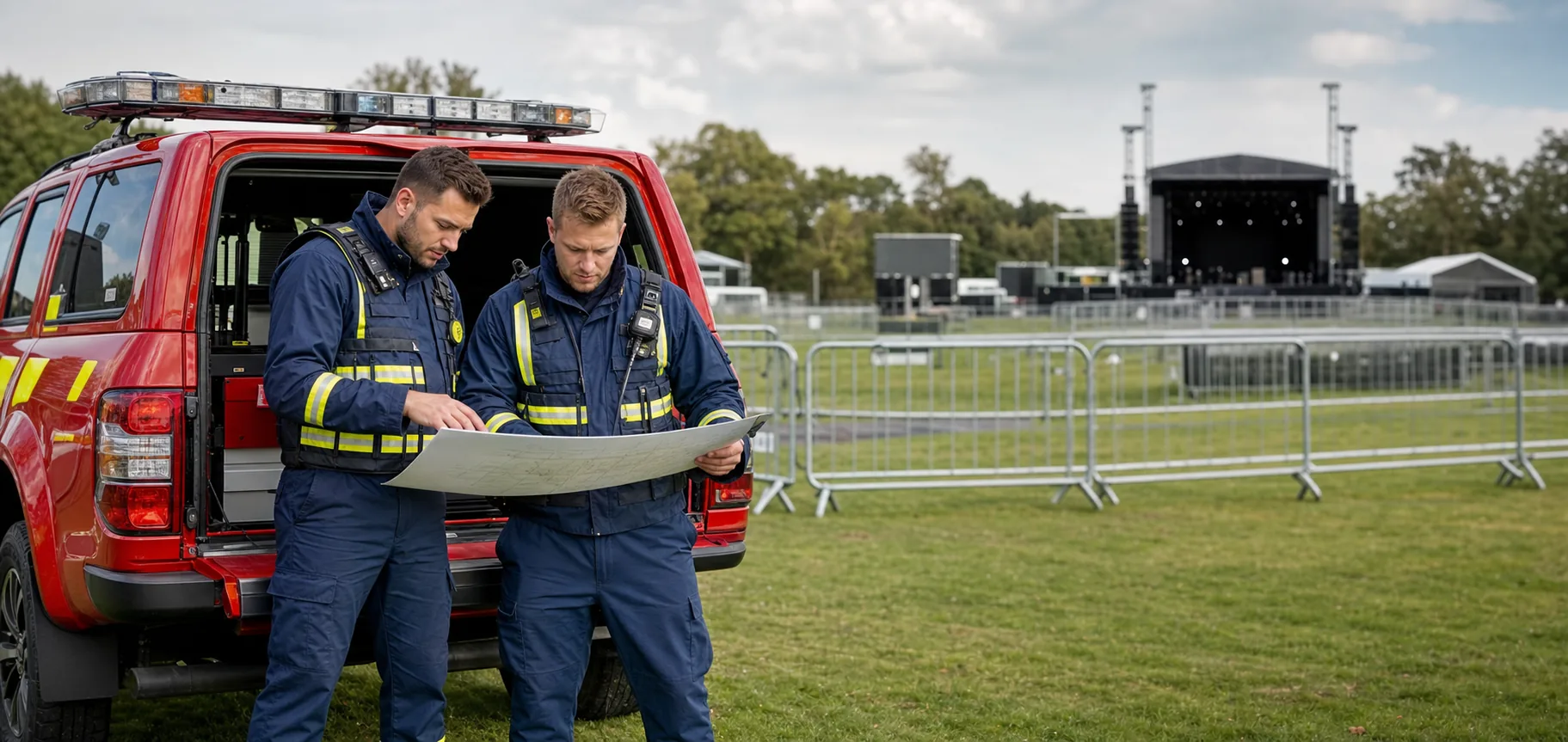 PB Fire crew preparing event fire cover on site
